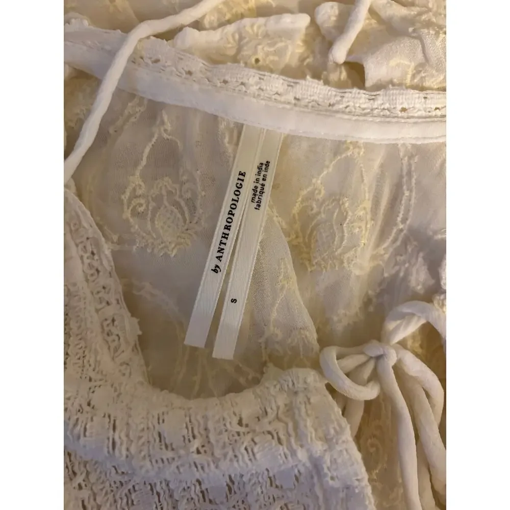 Anthropologie Ivory Boho Lace Tunic Top Small Peasant Crochet Ruffle